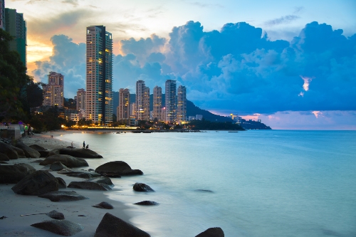 Beach and skyline of Penang Malaysia