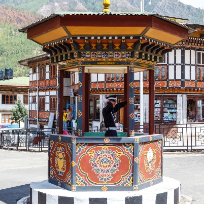 Traffic controller in the center of Thimphu, Bhutan, Asia