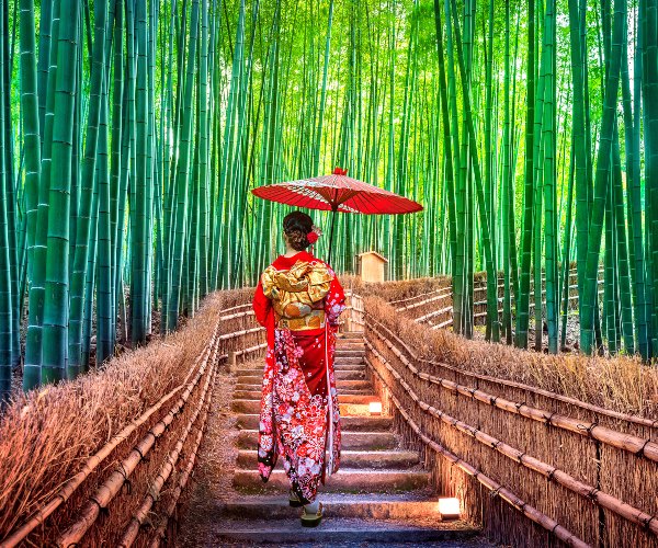 Geisha walking through Arashiyama