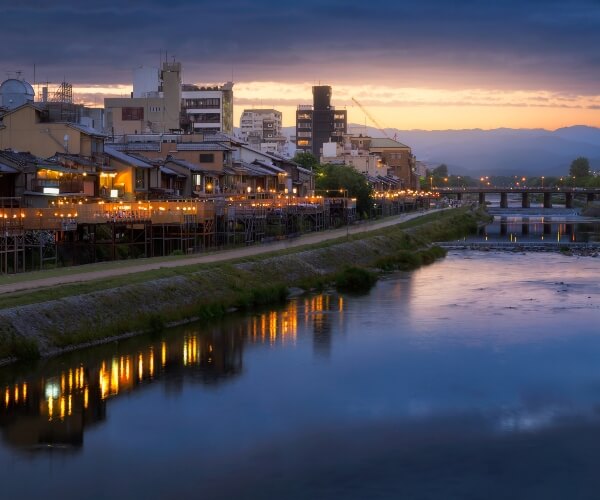 Houses along Kamo River Kyoto