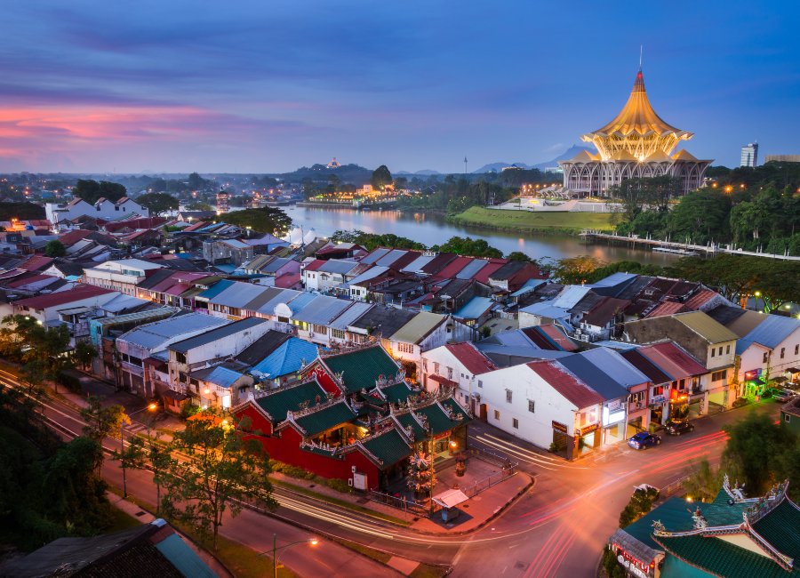 Kuching at dusk Sarawak Borneo