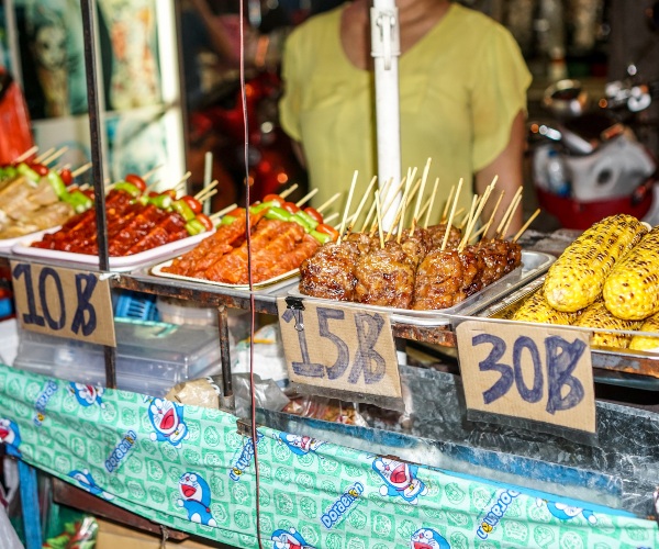 Street food on sale Khao San Road Bangkok